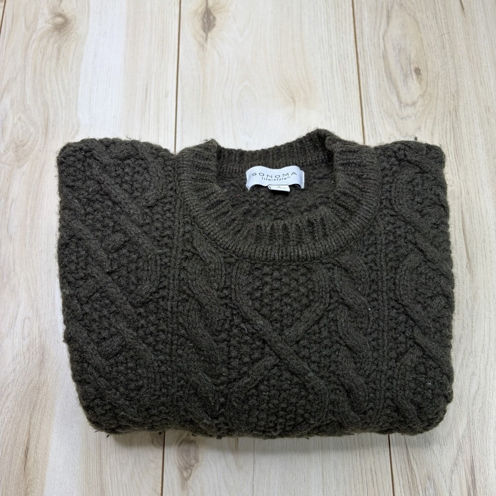 Sonoma Men's Cable Knit Wool Blend Fisherman Pullover Sweater Size Small Outdoor